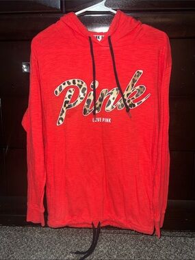 Victoria's Secret PINK Red Hoodie with Leopard Script
